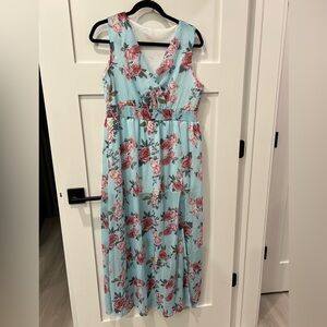 Floral Sleeveless Dress - Blue